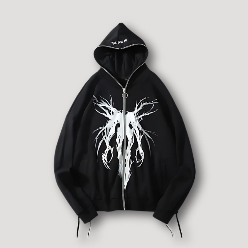 Lightning Monster Black Full Zip Up Graphic Hoodie Hoodie