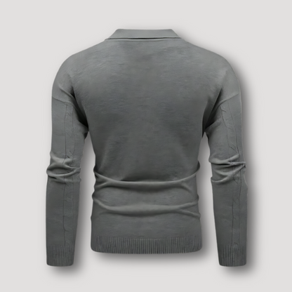 Slim Fitted V-Neck Polo Shirts Cable Knitted Sweater Grey