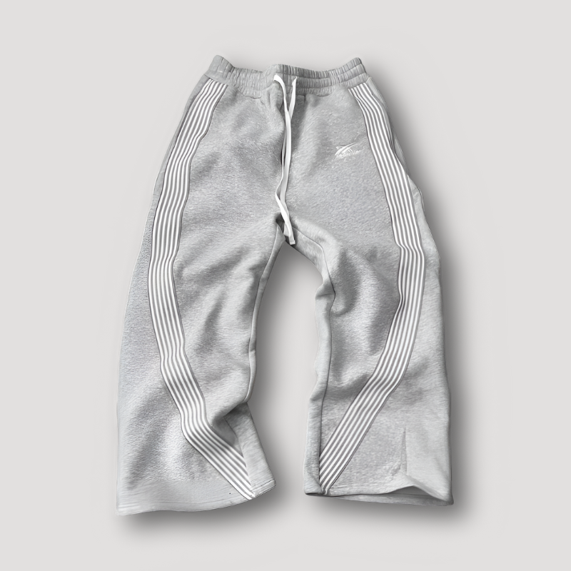 White Stripes Patchwork Baggy Sweatpants Gray