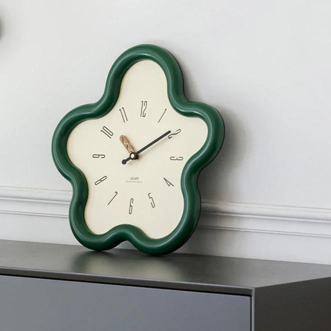 Green-Floral Pendulum Clock - Wall Clock Quiet - Wooden Clock - Battery Operated
