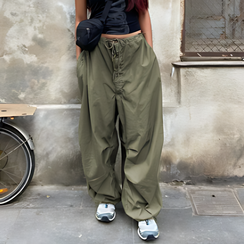 Green Baggy Parachute Pants