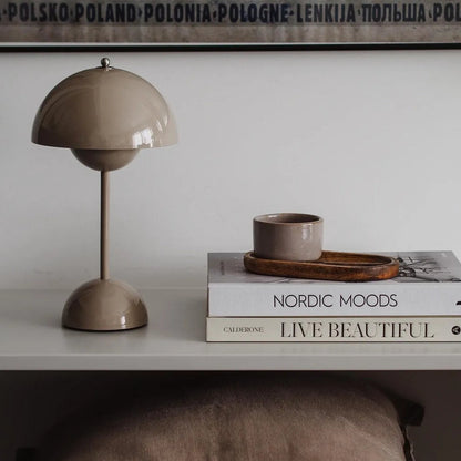 Grey Mushroom Lamp Table - Led - Retro - Cordless Portable - Metal - Rechargeable