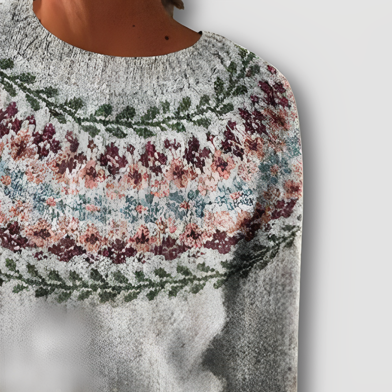 Women's Nordic Floral Knitted Sweater Grey