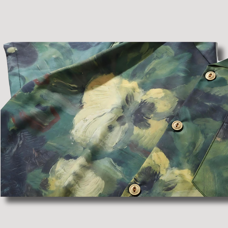 Green Flower Oil Painting Hawaiian Shirt