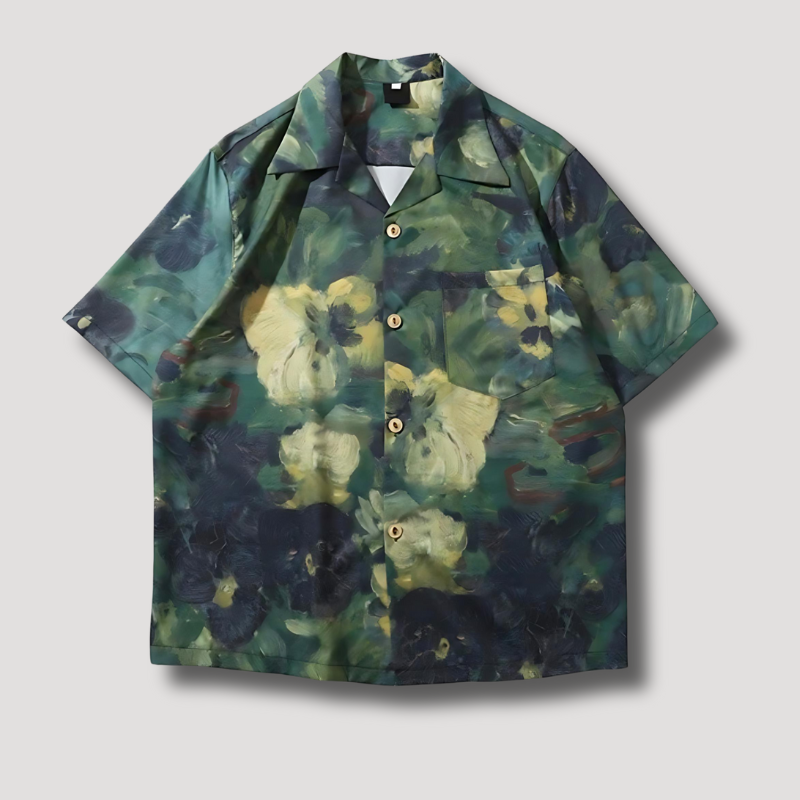 Green Flower Oil Painting Hawaiian Shirt