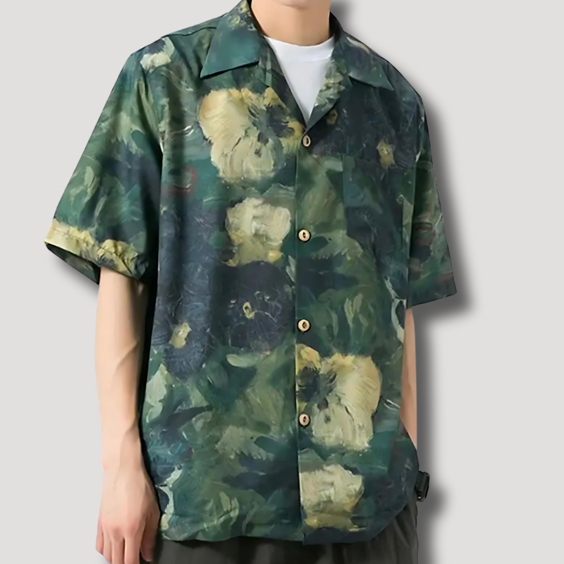 Green Flower Oil Painting Hawaiian Shirt