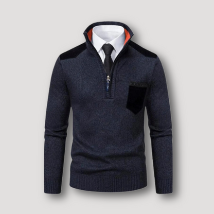 Suede Trim Quarter Zip Sweater for Men