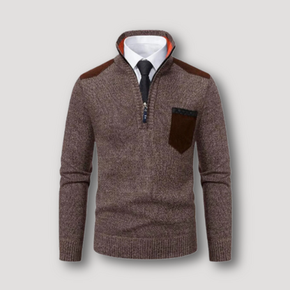 Suede Trim Quarter Zip Sweater for Men