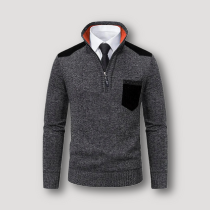 Suede Trim Quarter Zip Sweater for Men