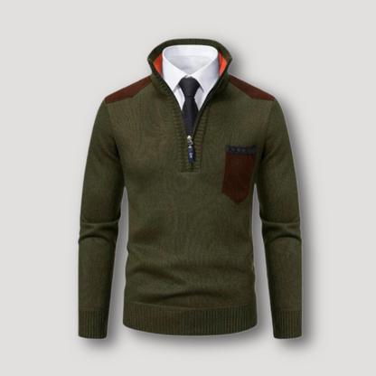 Suede Trim Quarter Zip Sweater for Men