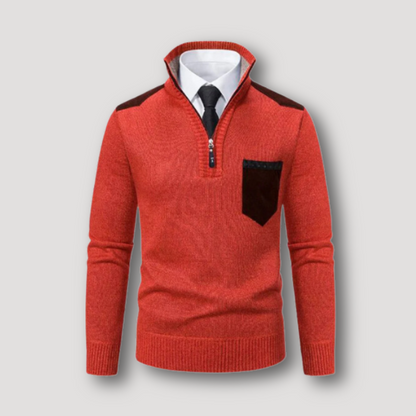 Suede Trim Quarter Zip Sweater for Men