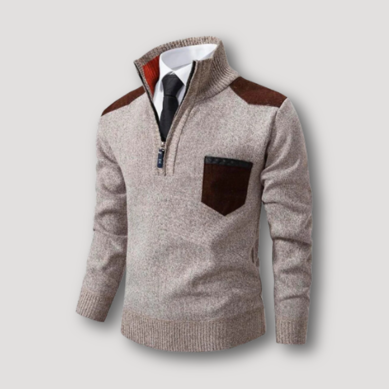 Suede Trim Quarter Zip Sweater for Men