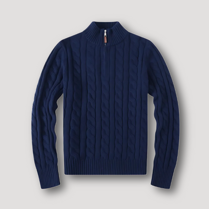 Crew Neck Quarter Zip Cable Knit Sweaters for Men