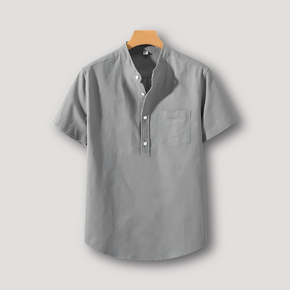 Solid Collarless Half Button Up Henley Shirt Men