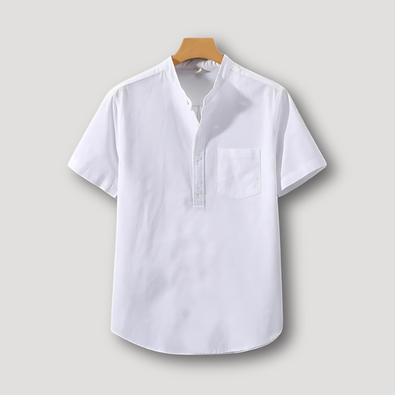 Solid Collarless Half Button Up Henley Shirt Men