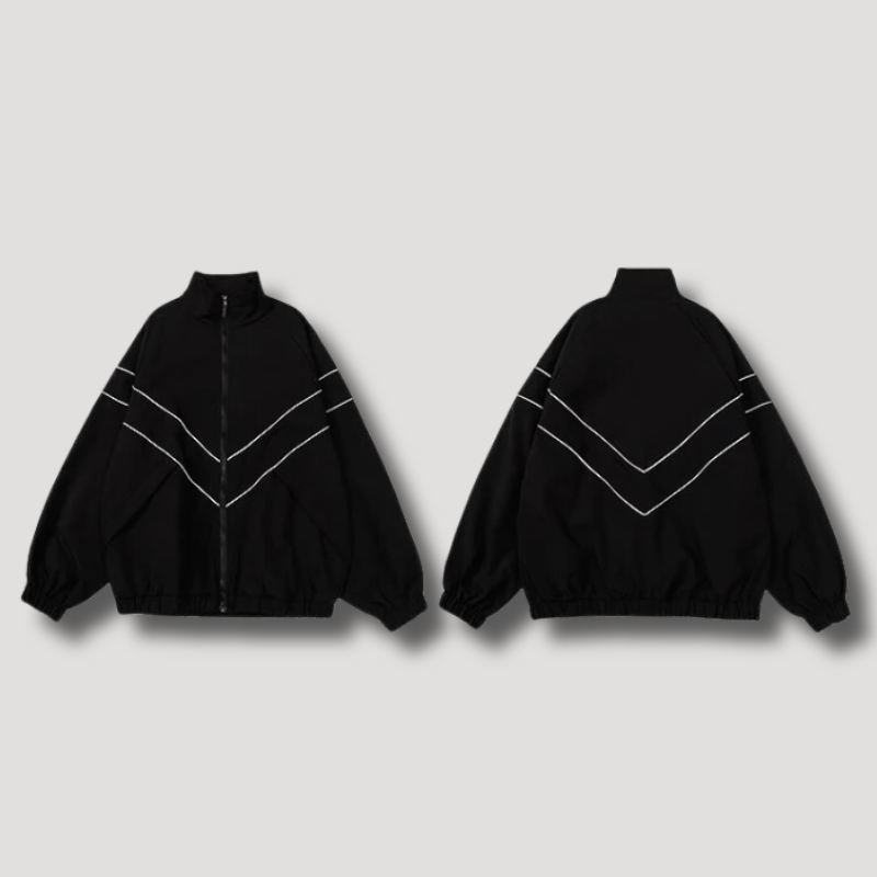 Reflective Striped Black Windbreaker Jacket