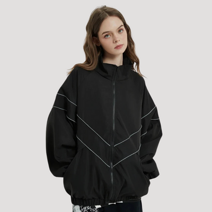 Reflective Striped Black Windbreaker Jacket