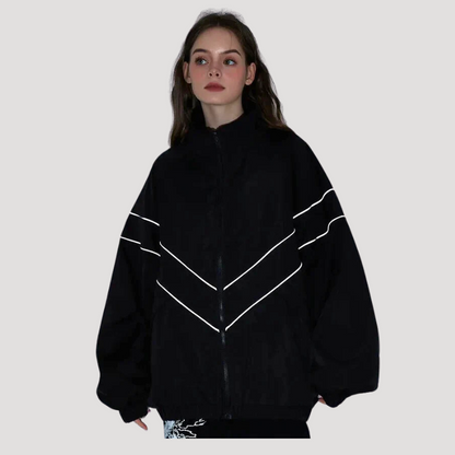 Reflective Striped Black Windbreaker Jacket