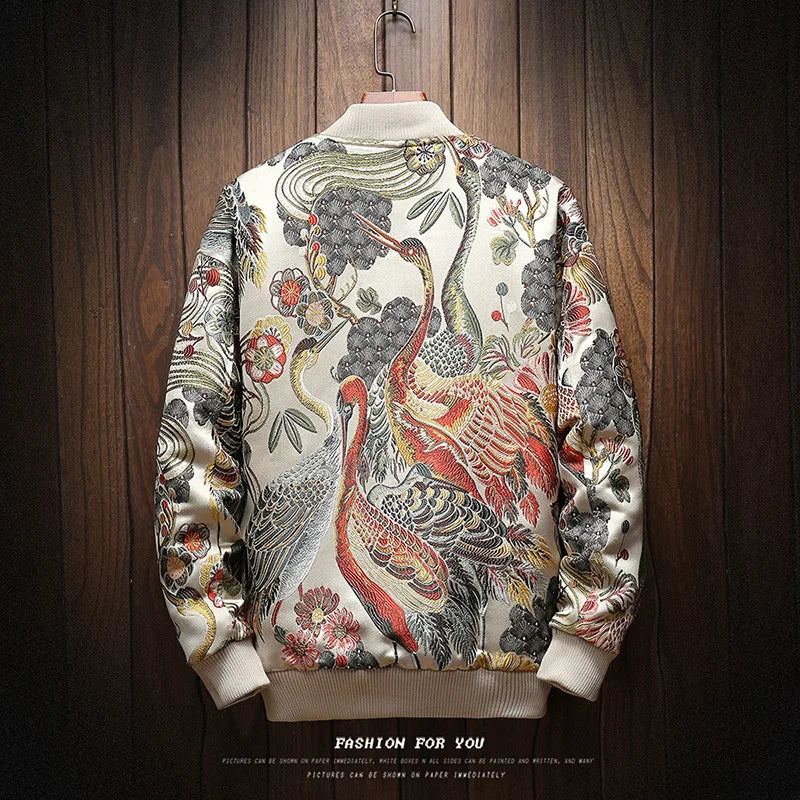 Japanese Embroidered Bomber Jacket Men's Harajuku Streetwear Plus Size Coat