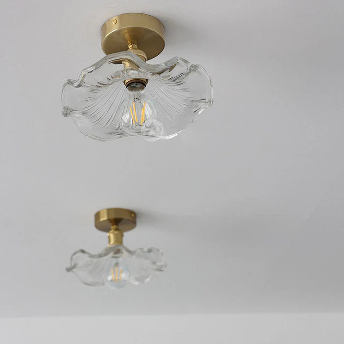 Hibiscus Shape Ceiling Lamp - Glass Style - Semi-Up lighted Install Fixtures