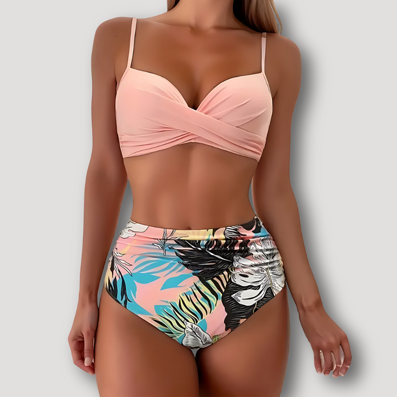 Two Piece Wrap Style Ruched High Waisted Bikini Set