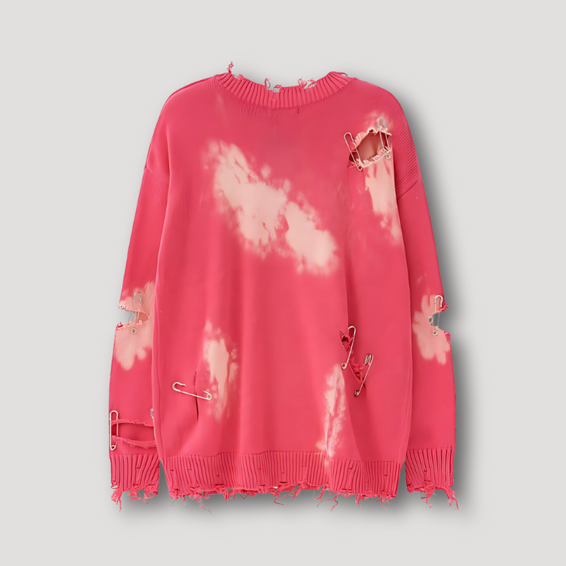 Ripped Tie Dye Safety Pins Stitching Oversized Knit Sweater Sydneymode