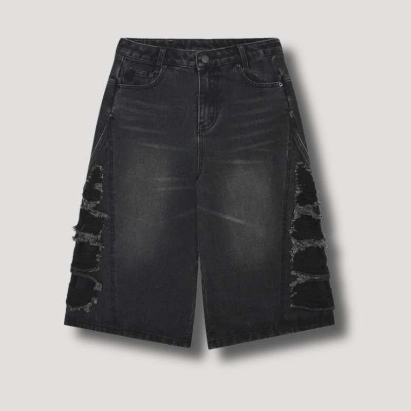 Hip Hop Ripped Jeans Black Denim Shorts