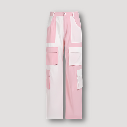 Color Blocked Straight Leg Baggy Cargo Pants Women