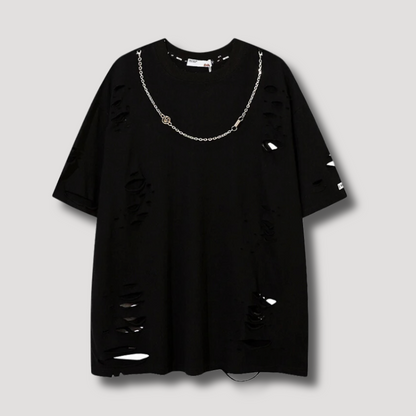 Hip Hop Chain Ripped Shirt