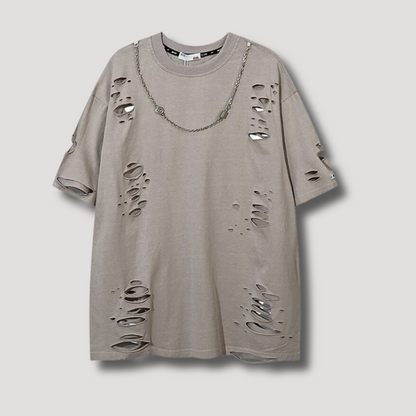 Hip Hop Chain Ripped Shirt