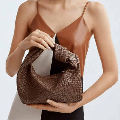 Basket Weave Woven Slouchy Leather Hobo Bags