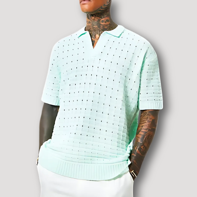 Hollow Out Men Knit Polo Shirt