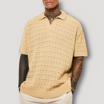 Hollow Out Men Knit Polo Shirt