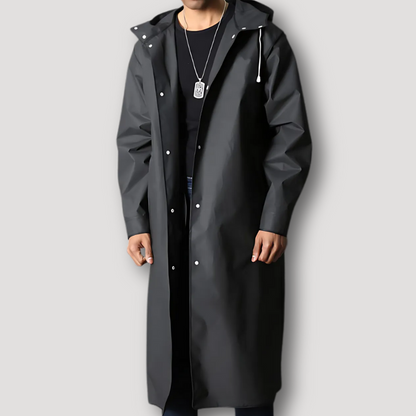 Minimalist Long Hooded Trench Coat Men Black