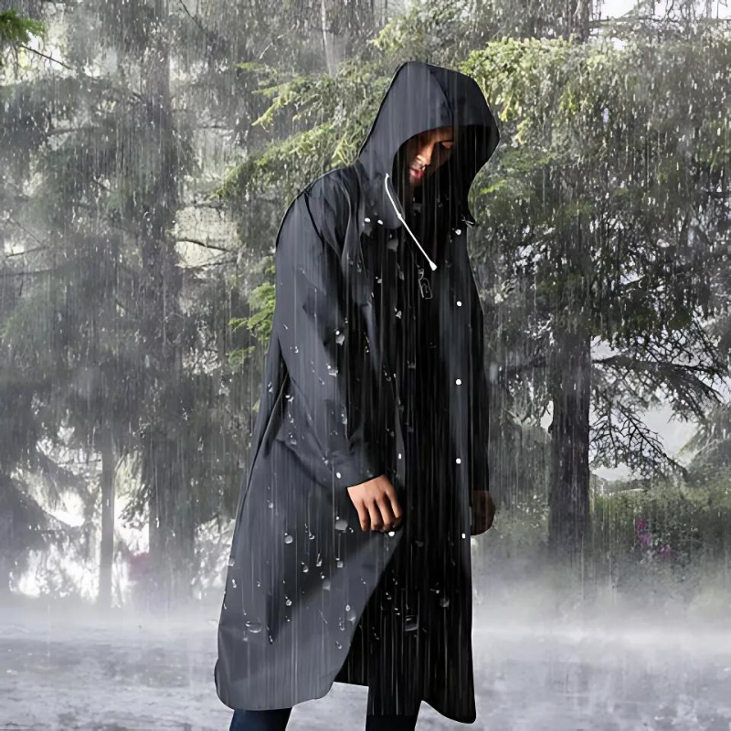 Minimalist Long Hooded Trench Coat Men Black