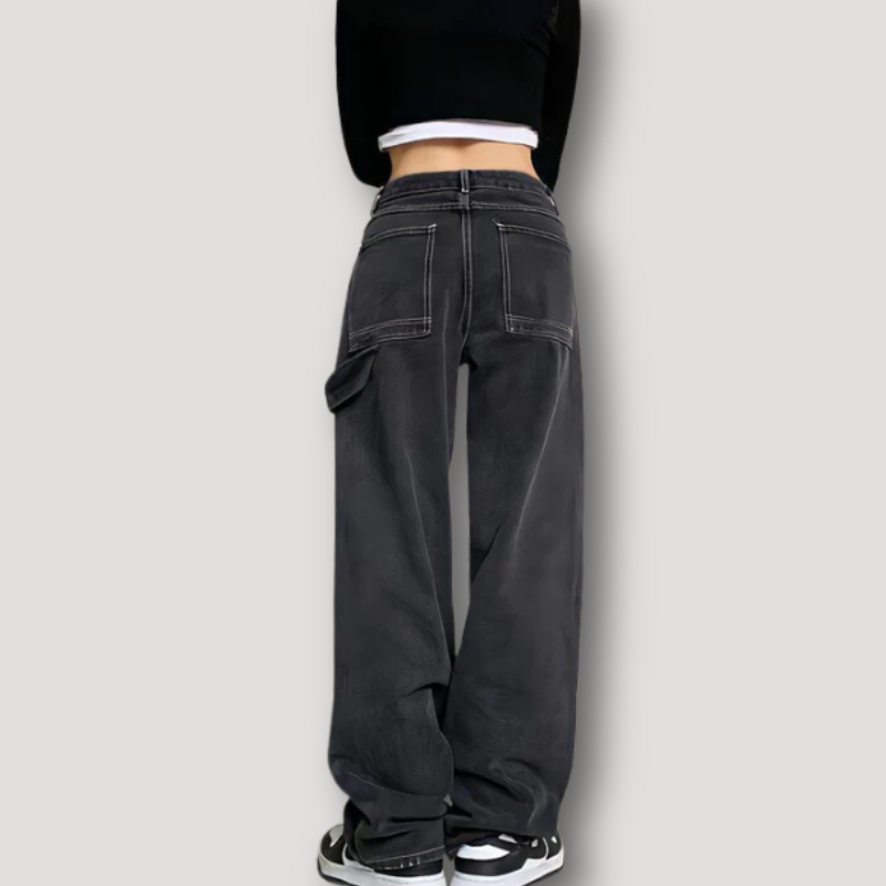 Skeleton Hand Graphic Black Wide Leg Denim Jeans