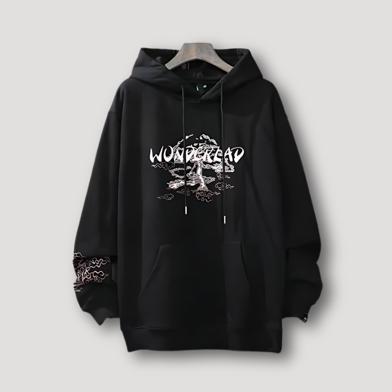 Japanese Temple Sakura Graphic Print Oversized Hoodies