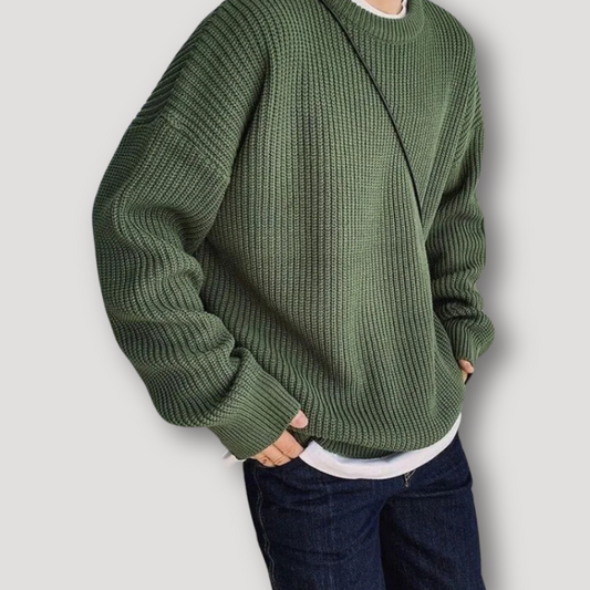 Ribbed Crew Neck Knitted Sweater For Men