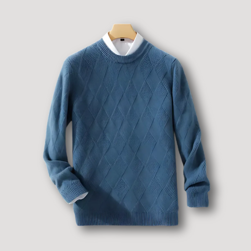 Round Neck Diamond Pattern Knit Cashmere Sweater Man