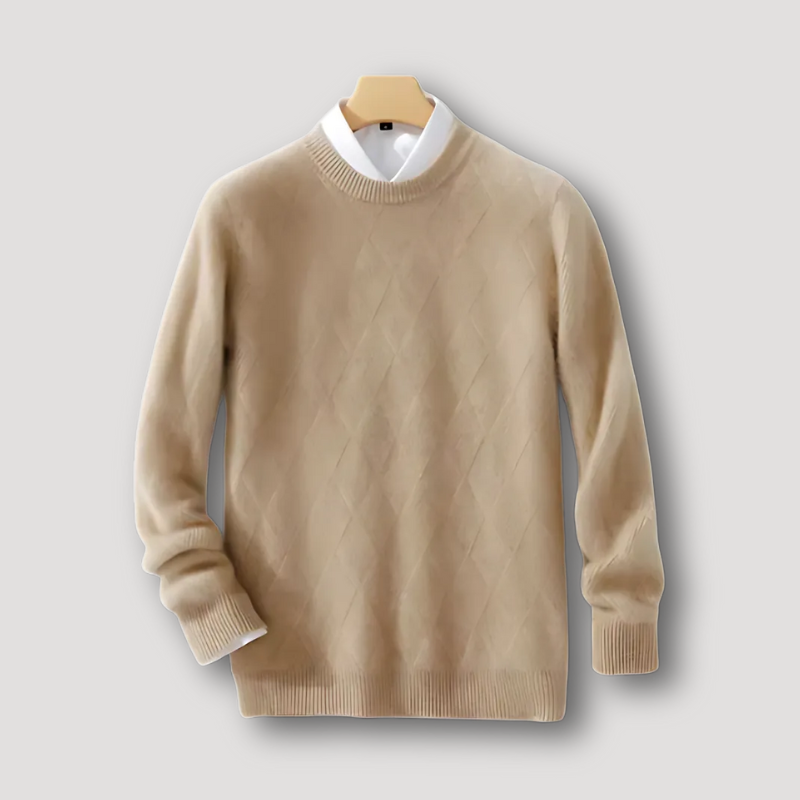 Round Neck Diamond Pattern Knit Cashmere Sweater Man