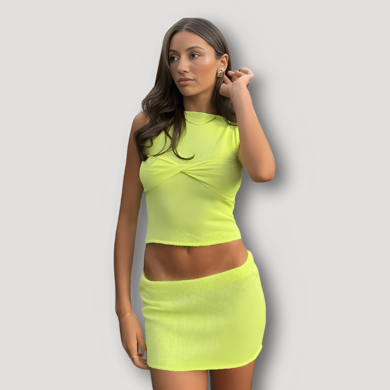 Slim Fitted Twisted Bust Sleeveless Crop Top and Mini Skirt Set