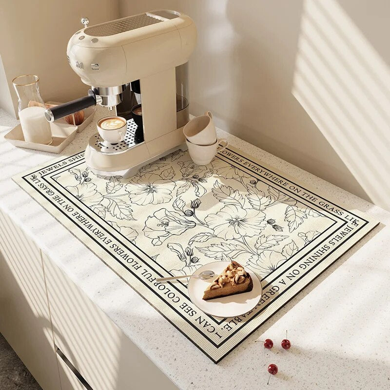 Premium Absorbent Draining Mat - Quick-Dry Microfiber, Non-Slip, Grey, Kitchen Essential