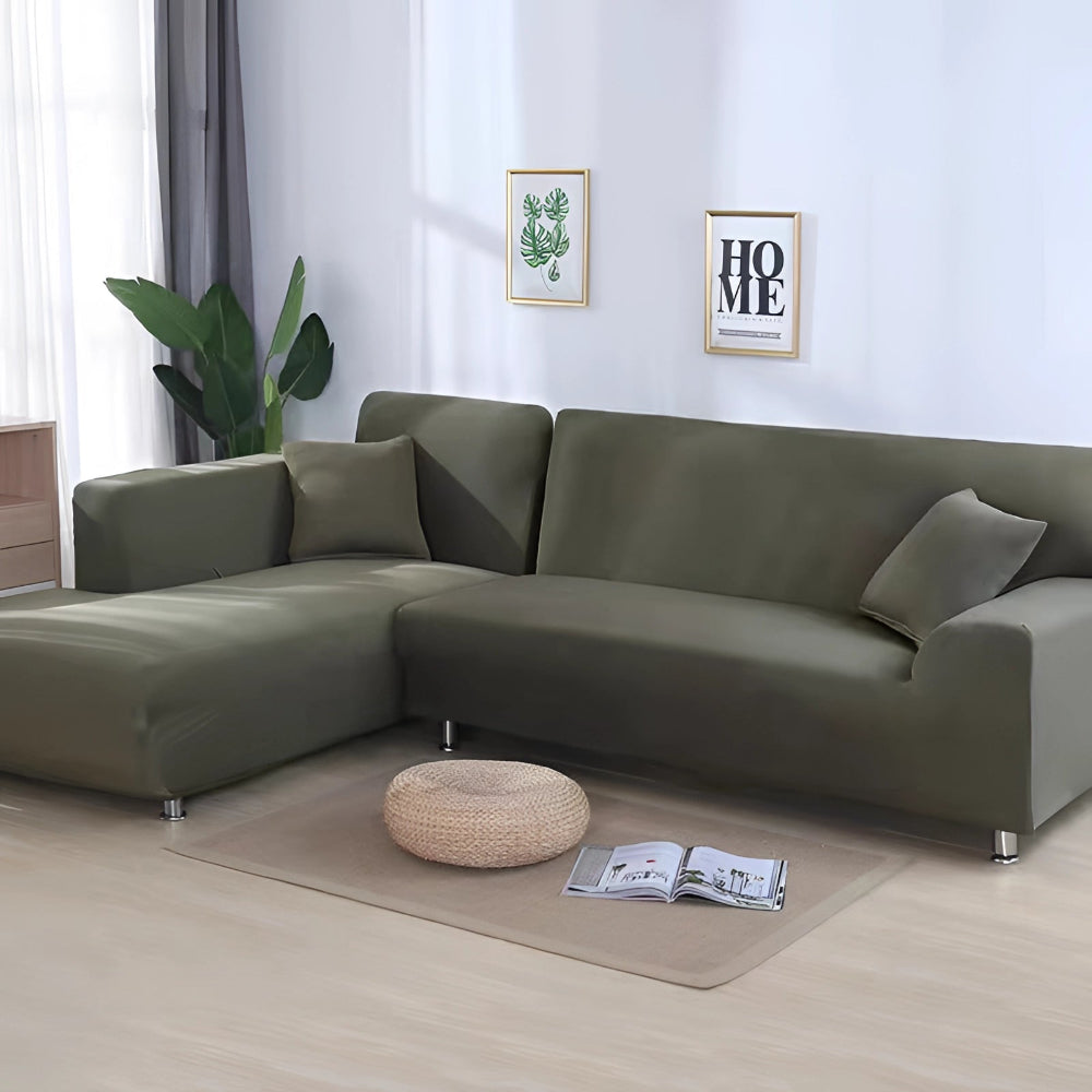 L Shape Stretchable Sofa Cover - Non Slip - Machine Washable - Velvet Fabric Material