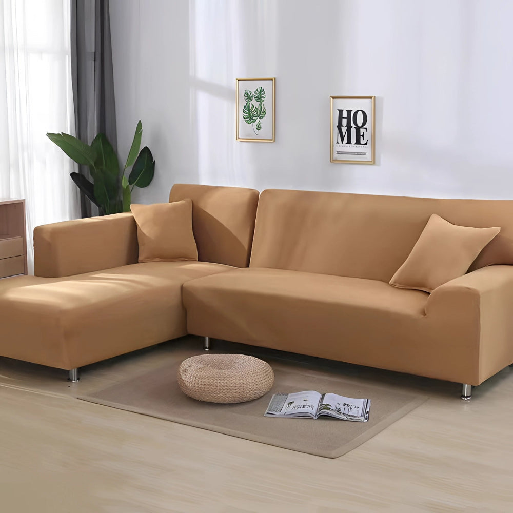 L Shape Stretchable Sofa Cover - Non Slip - Machine Washable - Velvet Fabric Material