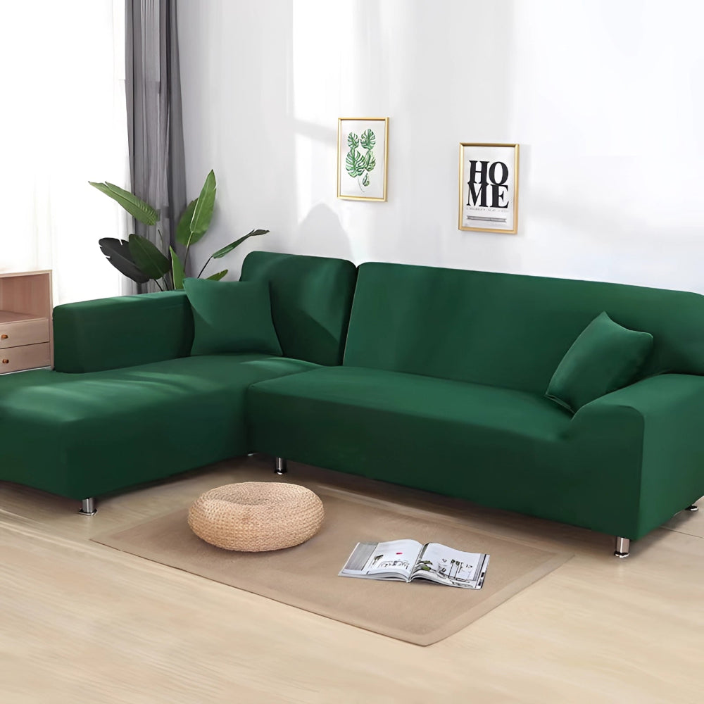 L Shape Stretchable Sofa Cover - Non Slip - Machine Washable - Velvet Fabric Material