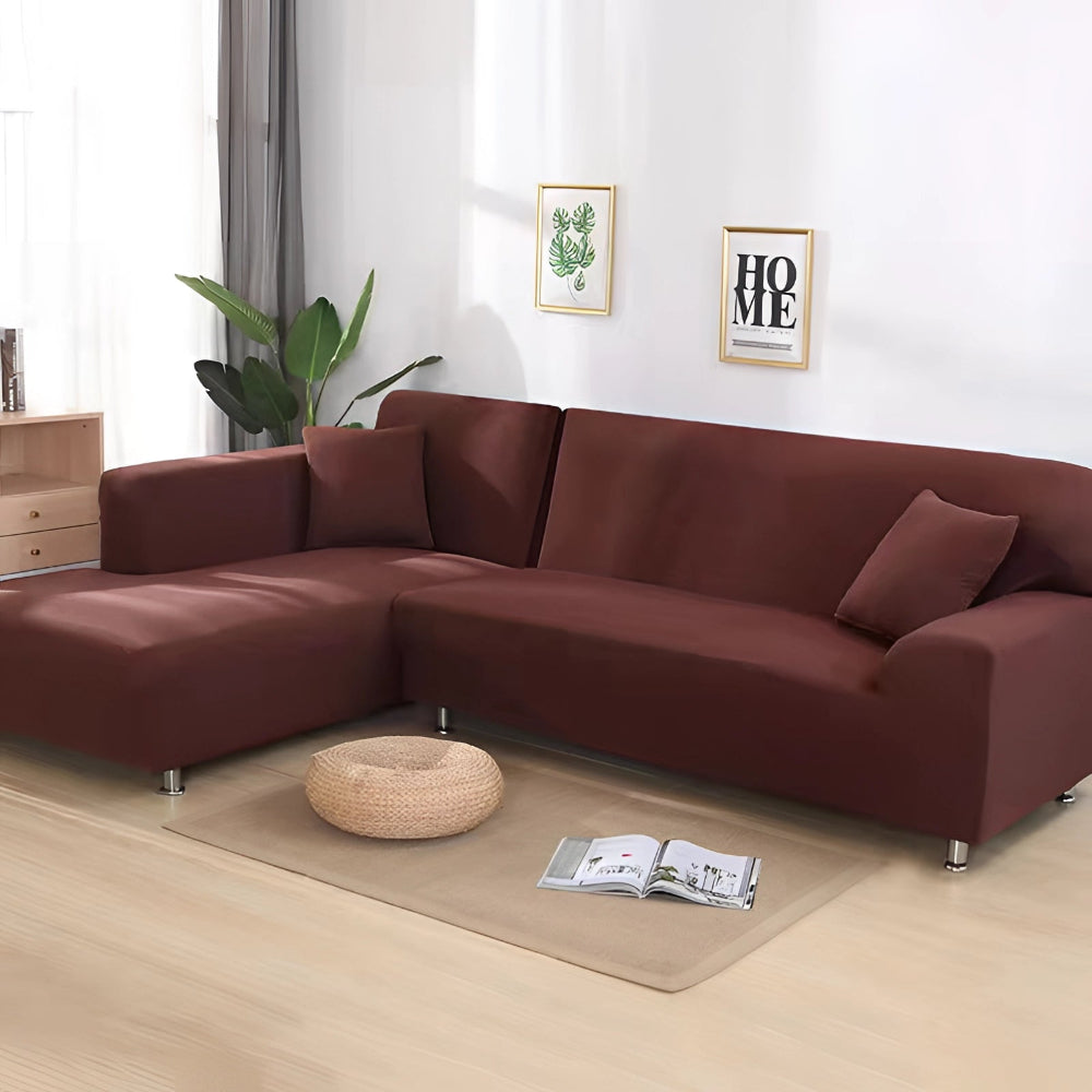 L Shape Stretchable Sofa Cover - Non Slip - Machine Washable - Velvet Fabric Material