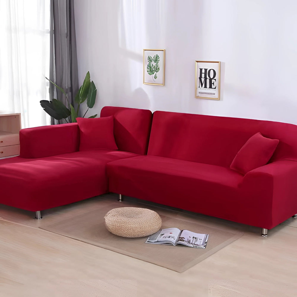 L Shape Stretchable Sofa Cover - Non Slip - Machine Washable - Velvet Fabric Material