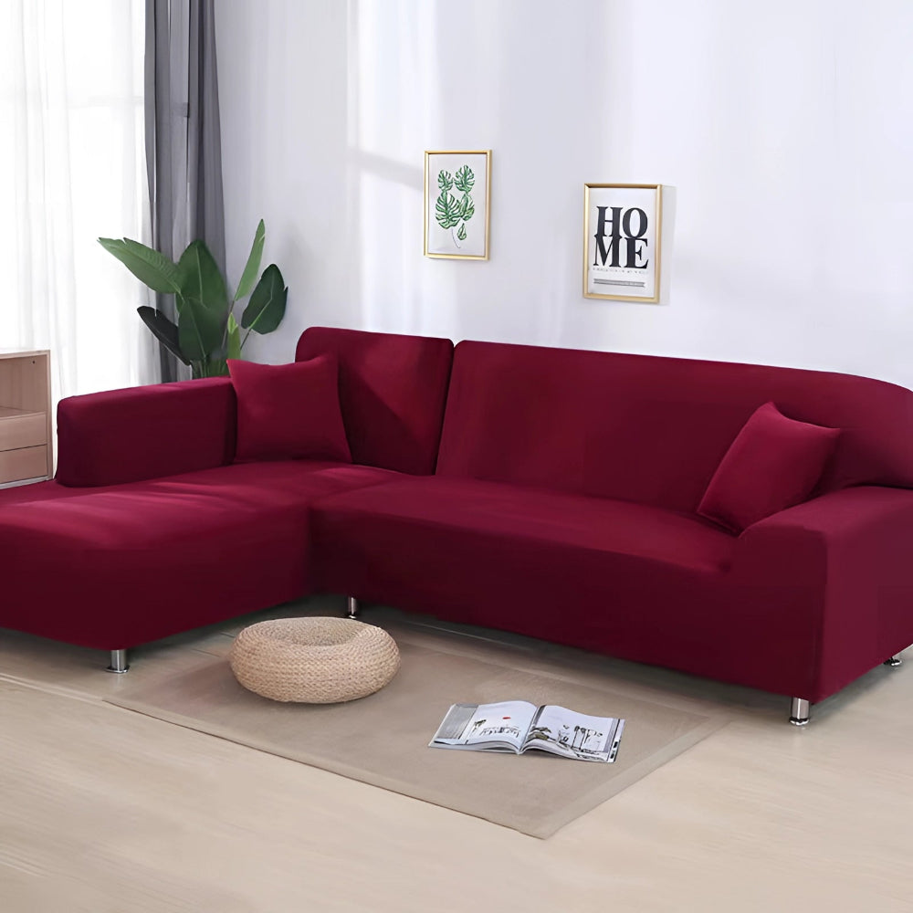L Shape Stretchable Sofa Cover - Non Slip - Machine Washable - Velvet Fabric Material