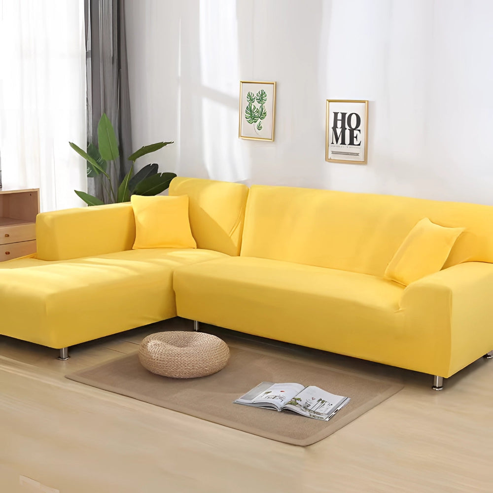 L Shape Stretchable Sofa Cover - Non Slip - Machine Washable - Velvet Fabric Material