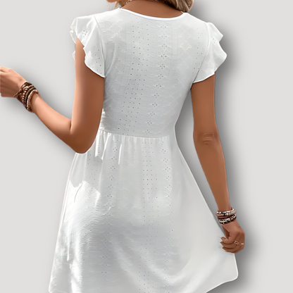 Ruffle Sleeveless Lace Eyelet V-Neck Summer Mini Dress Floral